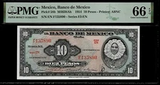 Mexico 10 Pesos 1954 PMG 66 EPQ UNC P #58b Banco de Mexico PMG Population 2/1
