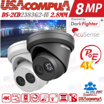 Hikvision 8MP 4K POE IP CAMERA DS-2CD2383G2-IU ACUSENSE DARKFIHTER BLACK / WHITE