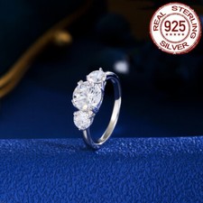 Triple Round Brilliant Cut Cubic Zirconia Sterling Silver Engagement Ring Women