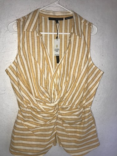 Harve Benard Washable Linen Cotton Blouse Top Ruffles Button Back Size L