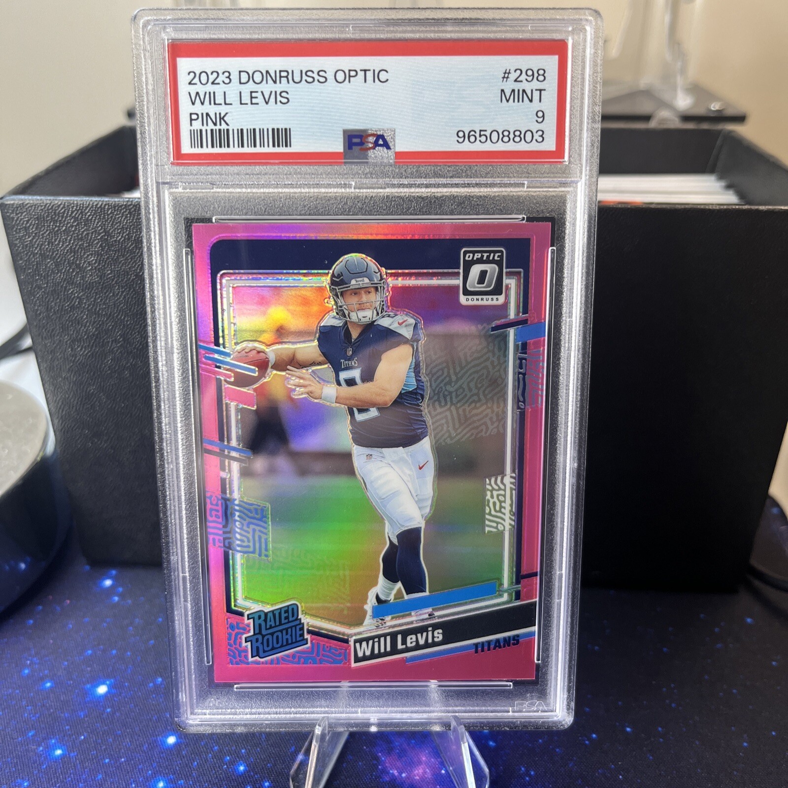 WILL LEVIS 2023 PANINI DONRUSS OPTIC PINK HOLO PRIZM ROOKIE CARD #298 PSA 9 MINT