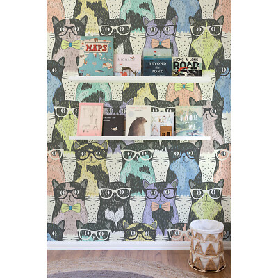 Colorful Cats Removable Alternative Colored Illustration Wallpaper wall mural