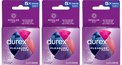 Durex Pleasure Pack Condom, 3 Count 3 Pack EXP 10/28