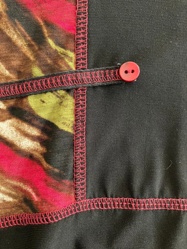 Top túnica negra Libra para mujer talla mediana rosa estampado de retazos camisa tejida elástica Foto 3 de 4