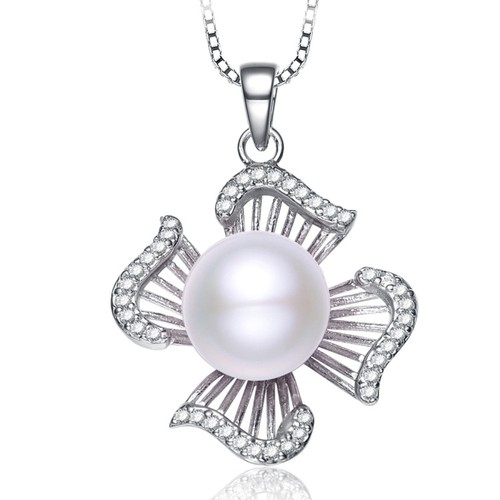 LilyTreacy white black Freshwater Pearl Diamonique 925silver pendant Necklace18" - Picture 9 of 11