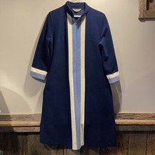 Vtg 1960's Vanity Fair Navy Blue White 3/4 Sleeve Polyester Housecoat Size 12