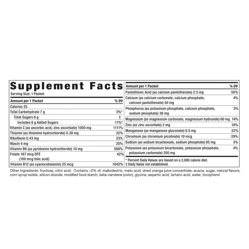 Equate 1000 mg Vitamina C Bebida Mezcla Suplemento para Apoyo Inmunológico, Naranja, 30ct Foto 3 de 4