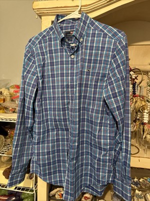 Vineyard Vines Shirt Mens Small Blue Multicolor Plaid Button Down  Whale Shirt