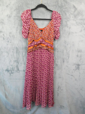 En Saison Dress Womens XS Pink Maxi Ditsy Floral Coastal Cottage Prairie Pleated