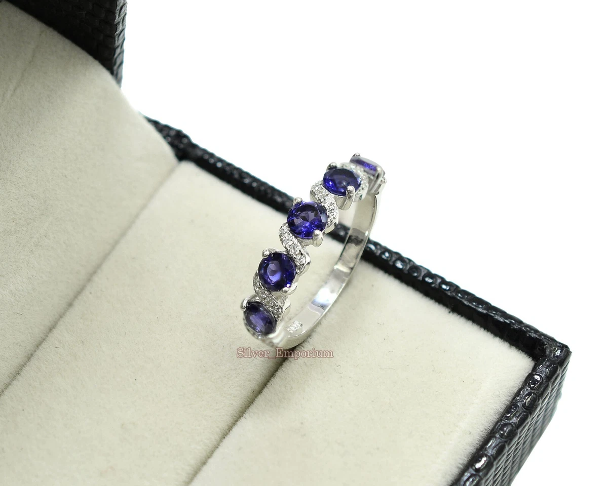 Natural Iolite Gemstone 925 Sterling Silver December Birthstone Engagement Ring