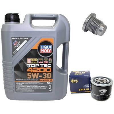 Motoröl Set 5W-30 5 Liter + Ölfilter + Schraube für Volvo 480 E 2.0 482 110 PS