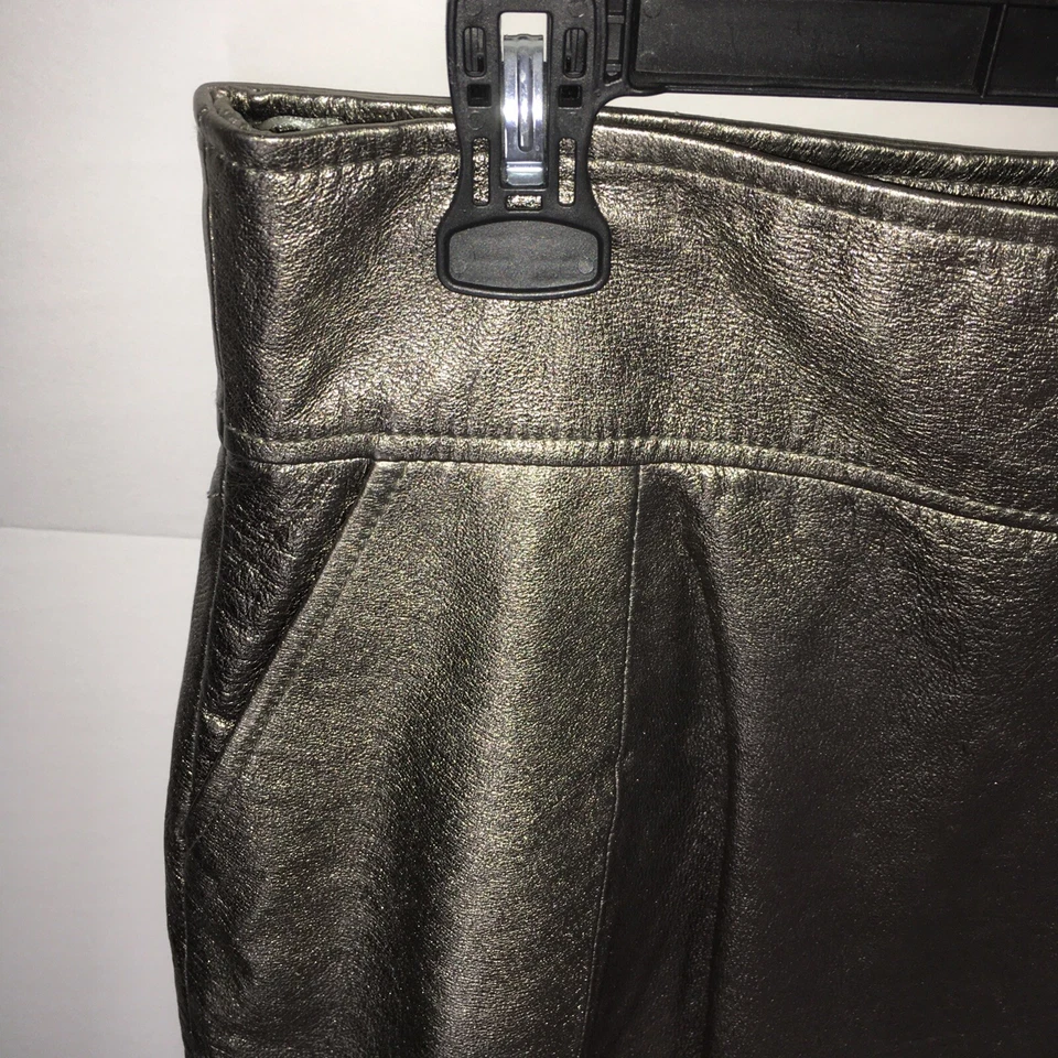 Falda Vintage SPIEGEL Dos Bolsillos 100% Cuero Dorado Completamente Forrada Talla 12 Foto 2 de 4