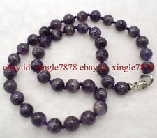 Beautiful 8/10/12/14mm Natural Purple Amethyst Round Gemstone Beads Necklace 20"
