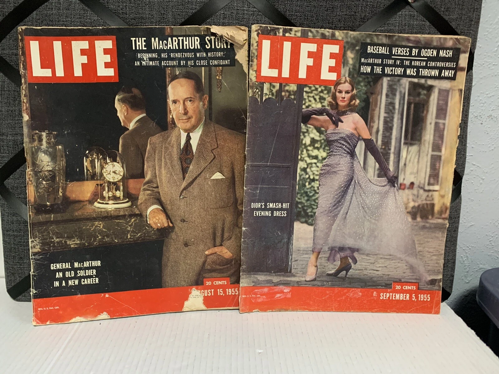 2 VINTAGE LIFE MAGAZINE DIOR'S SMASH HIT EVENING DRESS SEPT. 5 1955 & Aug. 1955
