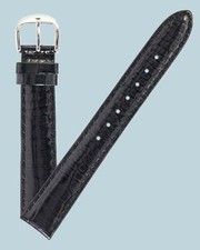 Ecclissi 16mm x 14mm Black Shiny Leather Crocodile Grain Strap original Buckle