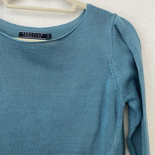 Peruvian Connection Sweater Womens Size Medium Pullover Pima Cotton Blue - Picture 3 of 7