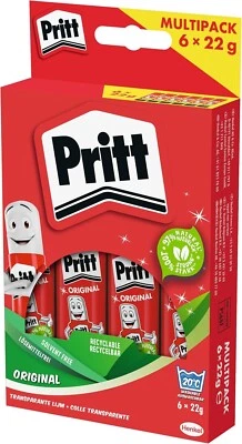 Pritt Klebestift 22g (6er-Pack) sicherer und kinderfreundlicher Kleber Schule