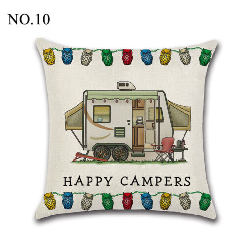 HAPPY CAMPERS Sofa Waist Throw Cushion Cover Cotton Linen Pillow Case Home Decor - Bild 21 von 31