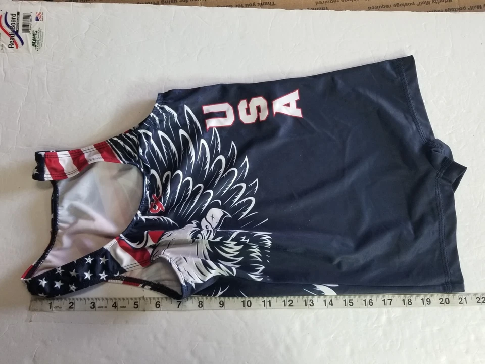 GK ELITE Gymnastics Leotard SINGLET Olympic USA Boys EAGLE Flag CLX - Image 4 of 4