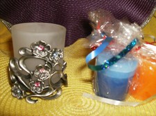 NEW PARTYLITE 5 PC JEWELS RHINESTONES CANDLE HOLDER WITH 3 VOTIVE CANDLES NEW