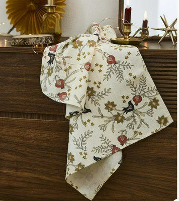 Coucke, Ivory Pomegranate French Linen / Cotton Blend Kitchen / Tea Towel, NEW
