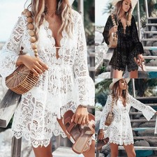 Ladies Summer Beach Bikini Cover-up Sarong Swimwear Lace Crochet Wear Dress SExy