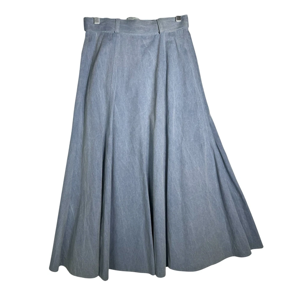 VTG Western Attitude Blue Denim Button Midi Skirt Belted Sz 4 Made In USA - Image 2 of 4