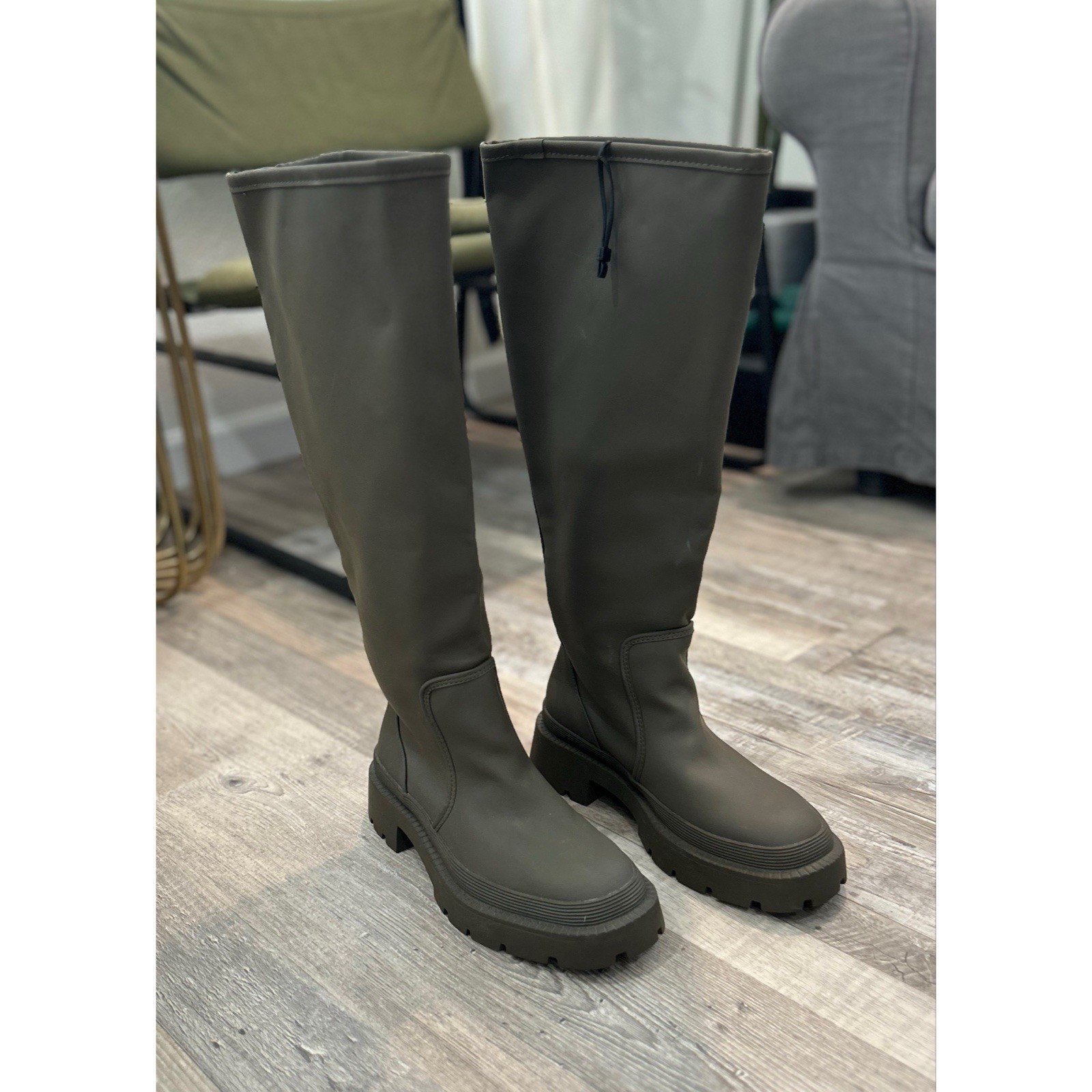 SAOLA Stivali in gomma Zara plateau gommati suola grossa combattimento verde pioggia 37 (6 5)