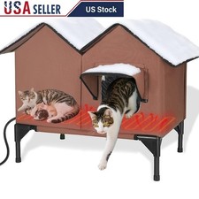 Insulated Heated Cat House Outdoor Shelter Stray Feral Cats W/ Dual Doors New