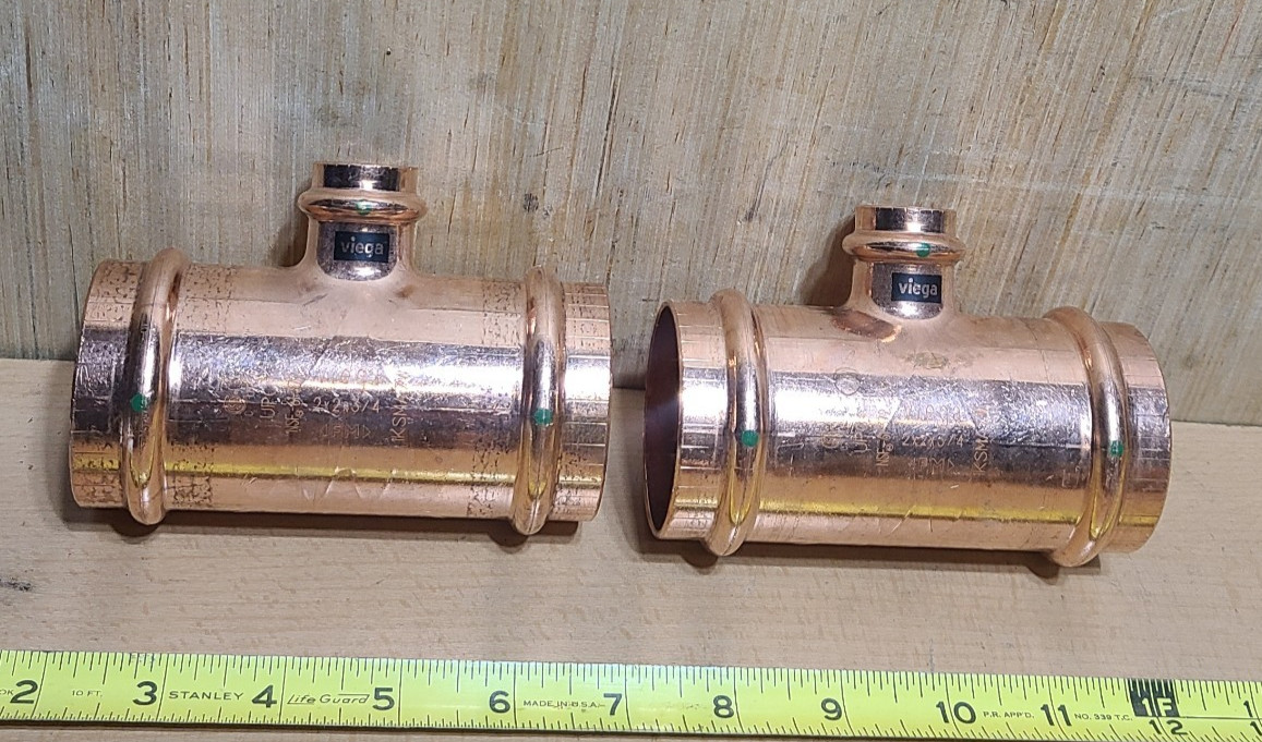 LOT OF 2 VIEGA 94777 PIPE TEE, 2 x 2 x 3/4 in, Press, P1 X P2 X P3, COPPER