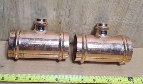 LOT OF 2 VIEGA 94777 PIPE TEE, 2 x 2 x 3/4 in, Press, P1 X P2 X P3, COPPER