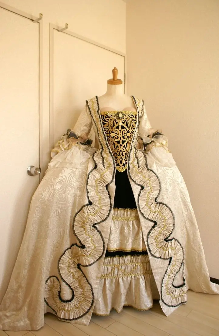 marie antoinette dress White Retro Costumes Polyester Costume Women's British Style 18th Century Costume up back Full MARIE ANTOINETTE GOWN PINK
