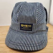 VTG Oshkosh B'Gosh Conductor Hat, YOUTH Blue Railroad Striped Cap, USA MADE ๐