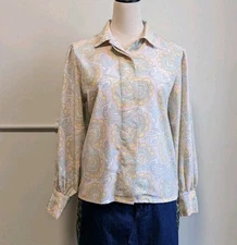 Vintage 80s Paisley Pastel Button Up Shirt Boho Fairy Coquette Size 4 Floral Blo
