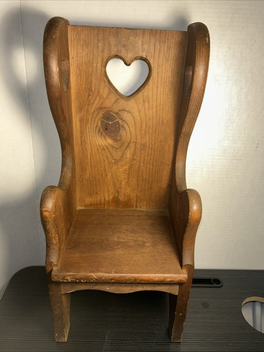 Vtg. Handcrafted 19" Doll/Teddy Bear Chair Bench Wood High Back Cut Out Hearts