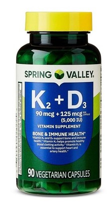 Spring Valley Vitamin K2 + D3 90mcg + 125mcg (5000 IU) Bone & Immune Support