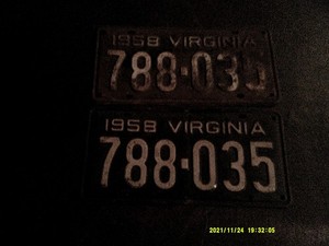 1958 Virginia License Plate Pair--- # 788-035