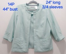 Alfred Dunner Blazer 14P Aqua/Mint Embellished Open Front Jacket Career Dressy