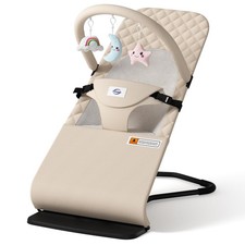 Baby Bouncer Seat 0-12 Months, Ergonomic Infant Rocker, Beige