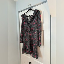 Topshop Floral Ruffle Dress NWT Black Pink Long Sleeve Size 6 Boho Mini