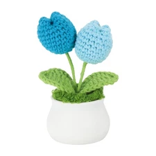 Crochet Flowers Potted, Tulips Flowers Handmade Knitted Mini Potted Plants Kn...