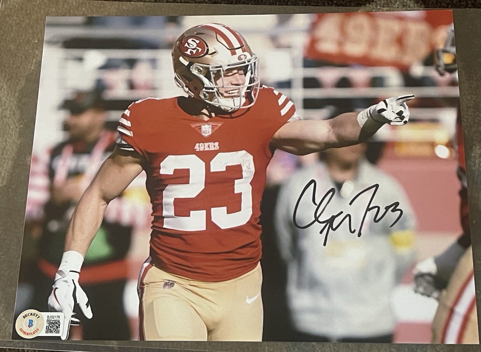 BAS COA CHRISTIAN MCCAFFREY SIGNED 8x10 FOOTBALL PHOTO 