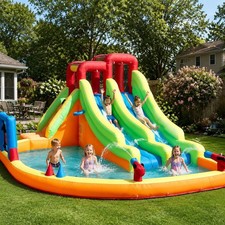 Giant Kids Inflatable Double Water Slides Bounce House Splash Pool with Two Guns