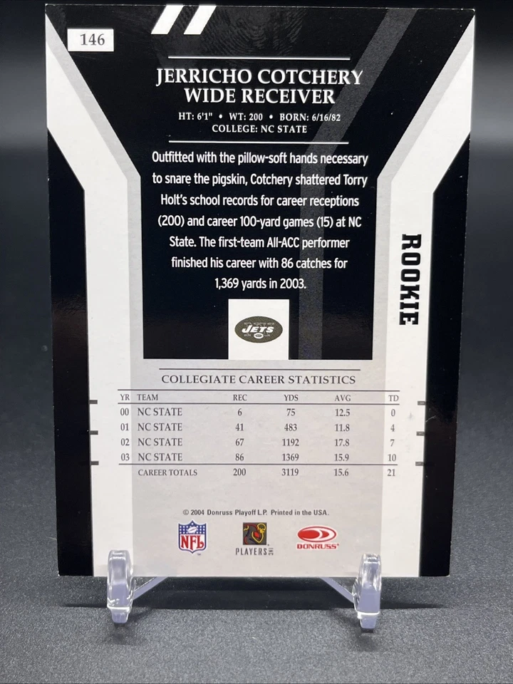 2004 Donruss Elite - Turn of the Century Autographs Jerricho Cotchery #146 /125 - Image 2 of 2