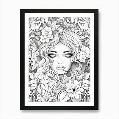 Floral Fine Line Face Drawing 4 Kunst Gerahmtes Wandbild Poster Leinwanddruck Bild