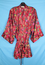 VTG VICTORIA'S SECRET Maroon SATIN Floral TIE BELT Gold Label LOUNGE ROBE Sz M