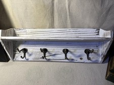 Rustic Distressed Painted Wood Wall Key Rack Panel w/ Shelf, 4 Metal Hooks