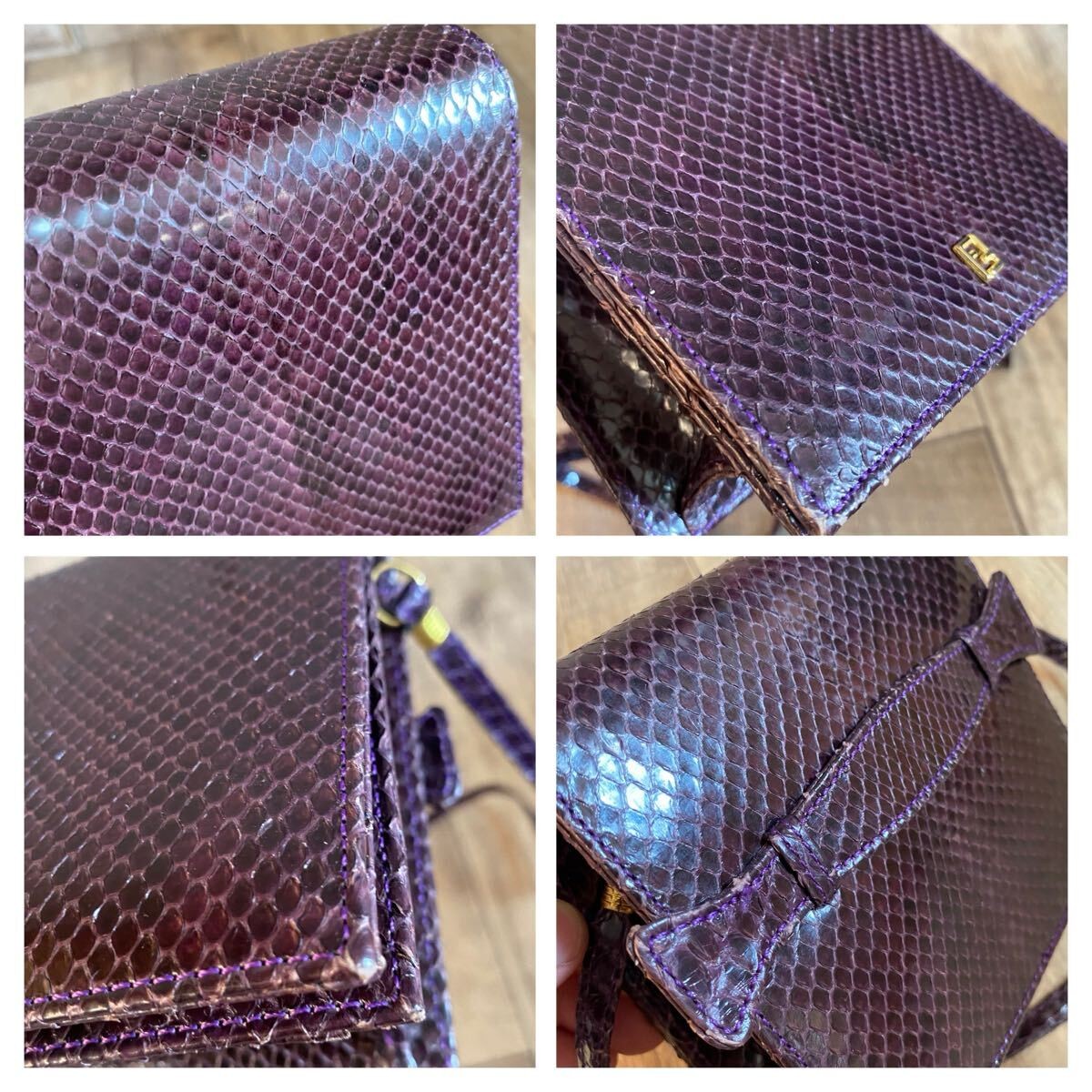 FENDI Gold Hardware Python Embossed Mini Shoulder Bag Purple Crossbody Leather M — image 8