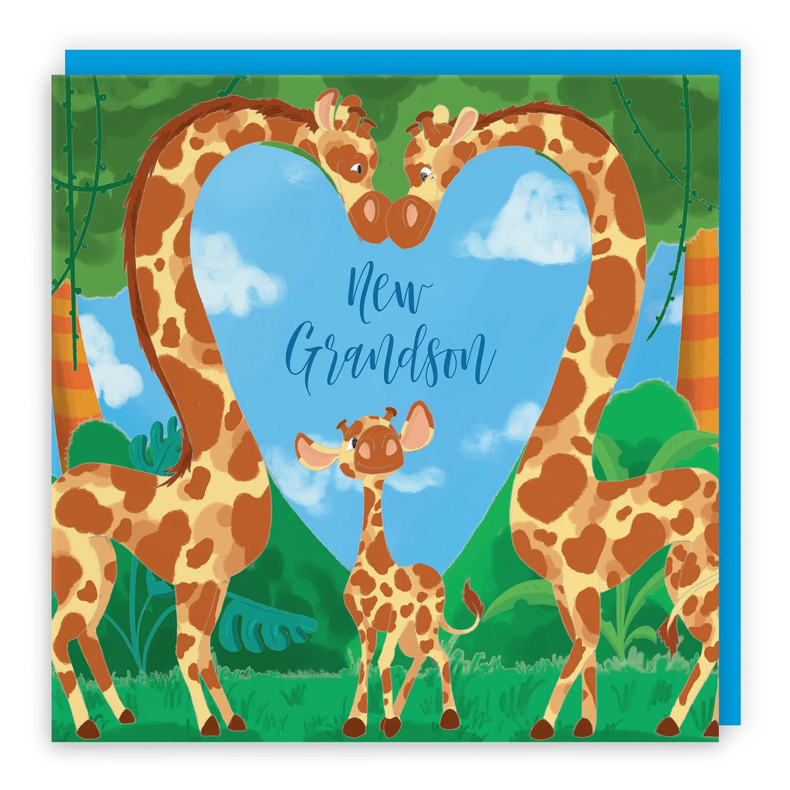 New Grandson New Baby Card Cute Giraffes Jungle