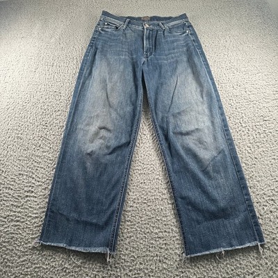 Mother Jeans Women's 27 The Maverick Fray Stretch Moon Dark Wash Cropped